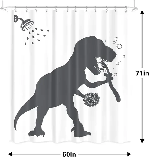 Miniatura 6 de Divertido juego de cortina de ducha de dinosaurio, cortina de ducha de dinosaurio para niños, 60 pulgadas de ancho x 71 pulgadas de alto, silueta
