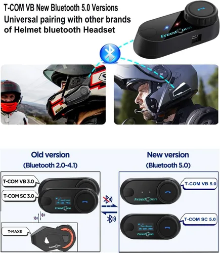 Miniatura 4 de TCOM VB - Casco de motocicleta con Bluetooth para uso compartido de música, sistemas de comunicación de intercomunicación universales de 800 M