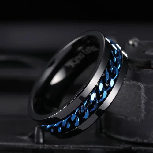 Miniatura 2 de King Will - Anillo antiestrés de acero inoxidable 316L para hombres y mujeres, con cadena decorativa giratoria, 8 mm de ancho, anillo de boda