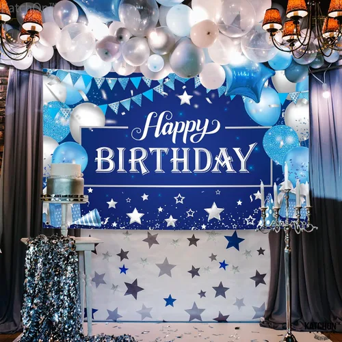 Miniatura 7 de KatchOn, Cartel grande de feliz cumpleaños plateado y azul - 72 x 44 pulgadas Cartel de pared de feliz cumpleaños para hombres Telón de fondo