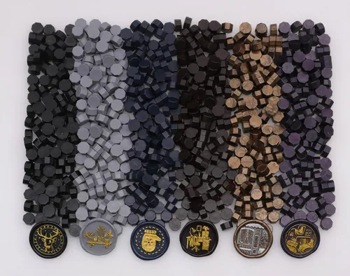 Miniatura 2 de 600 cuentas de sellado de cera, cuentas de cera de sellado negro para sello de cera, juego de cuentas de sellado de cera de oro antiguo con 6