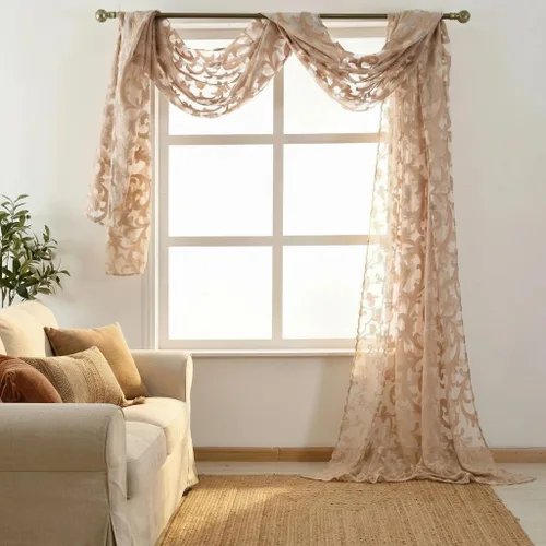 NAPEARL Cenefa de cortina para ventana color beige, estilo europeo, de jacquard, decorativa, para arco de boda, cortina de cama transparente, color