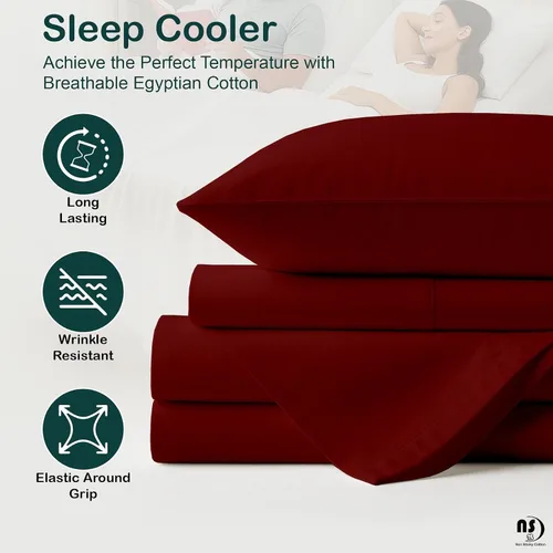 Miniatura 2 de NON Sticky cotton Juego de sábanas de 4 piezas para cama ajustable con números de sueño, 100% algodón egipcio, cabezal flexible de 34 pulgadas, se