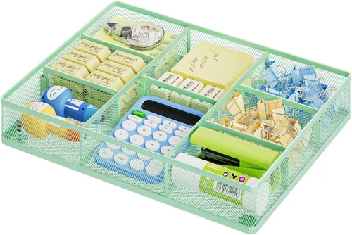 Miniatura 15 de Marbrasse Organizador de cajones de escritorio, bandeja organizadora de cajones de malla metálica con 5 compartimentos ajustables, organizadores