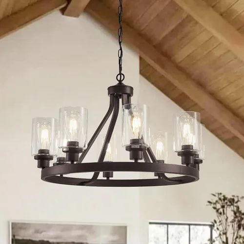 Miniatura 16 de Lanhall - Lámpara moderna de 6 luces para comedor, lámpara de techo en níquel cepillado para cocina, candelabro colgante con pantalla de vidrio