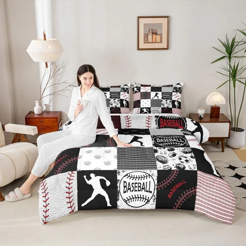 Miniatura 5 de Erosebridal - Juego de edredón individual para niños con diseño de béisbol y sóftbol, juego de cama deportivo acolchado para niños, edredón