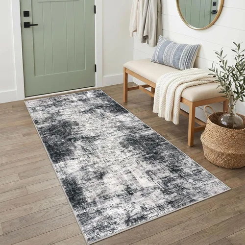 Miniatura 145 de IOHOUZE Alfombra pequeña abstracta de 2 x 3 pies, alfombra de entrada lavable para entrada interior, alfombras con respaldo de goma, alfombra gris