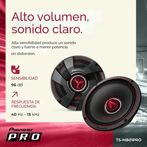 Miniatura 5 de Pioneer P.R.O. Series TS-M801PRO - Altavoces de 8 pulgadas (par) - 600 W máximo, perfectos para instalaciones de alto SPL y audio de automóvil