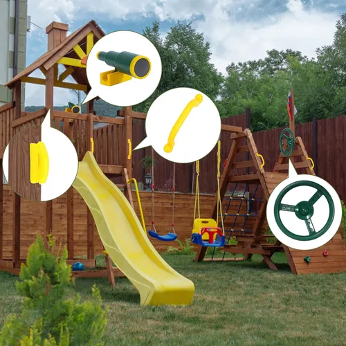 Miniatura 7 de RedSwing Accesorios para patio de recreo para niños, accesorios para columpios al aire libre con rueda de barco pirata, telescopio de juguete