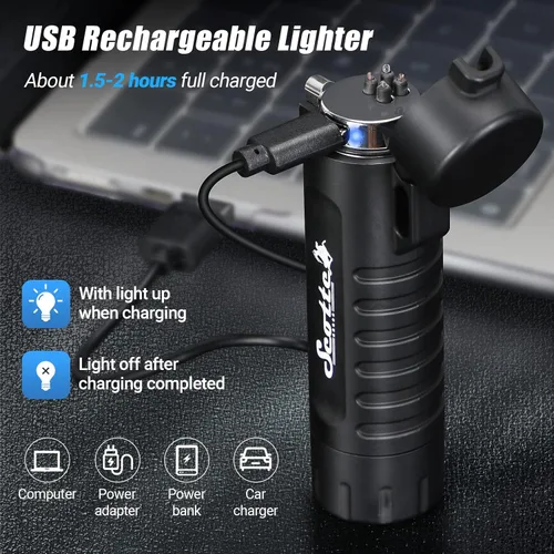 Miniatura 5 de Scotte Encendedor de arco de plasma resistente al viento, encendedor eléctrico y linterna LED - 2 en 1 (negro)/iniciador de fuego de magnesio 5 en 1