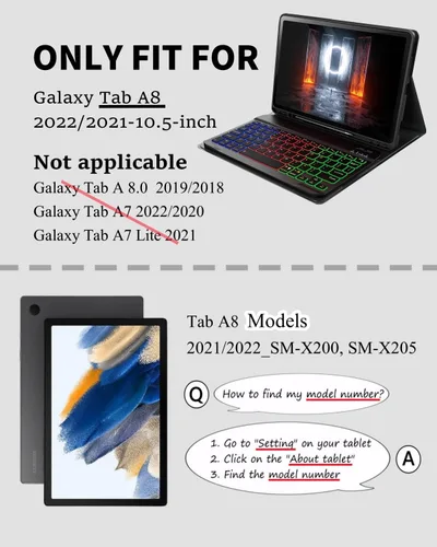 Miniatura 2 de Funda para tablet A8 con teclado Samsung Galaxy Tab A8 de 10.5 pulgadas 2021/2022 SM-X200, SM-X205 Dazzle Magic Keyboard retroiluminado Soporte