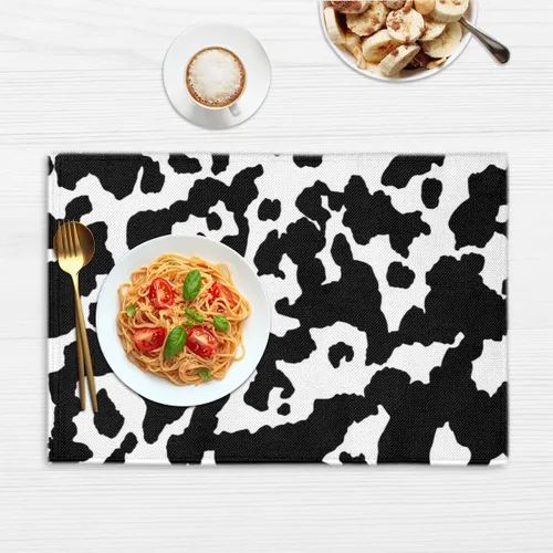 Miniatura 6 de Juego de 4 manteles individuales con estampado de vaca, lavables, impermeables, para decoración de mesa de comedor, 18 x 12 pulgadas