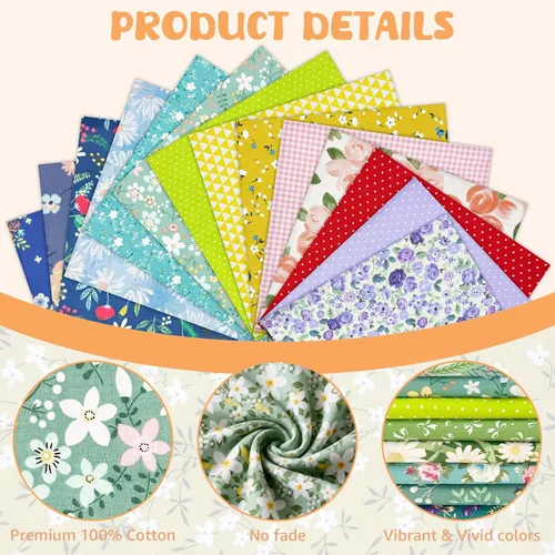 Miniatura 3 de Aubliss - Juego de 50 piezas de tela 100% algodón, hojas cuadradas de 20 x 20 cm, precortadas, estampadas con flores, suministros para costura