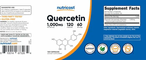 Miniatura 6 de Nutricost Quercetina 1000 mg, 120 cápsulas vegetarianas, 60 porciones, 500 mg por cápsula, sin OMG, sin gluten