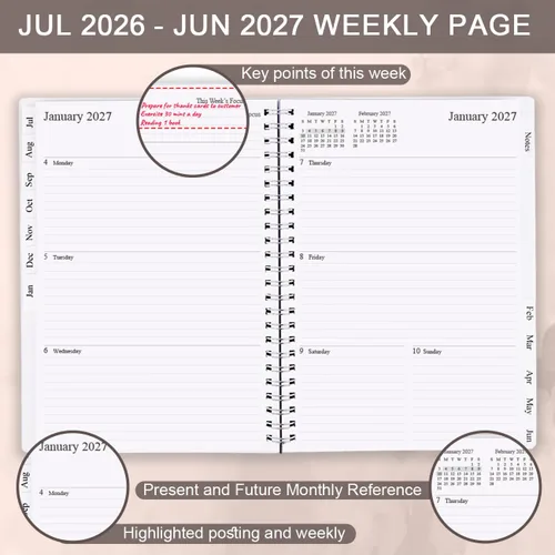 Miniatura 3 de Agenda 2026 – Agenda semanal y mensual que va desde enero de 2026 a diciembre de 2026, 6 x 8.3 pulgadas, 12 pestañas mensuales, 14 páginas de notas