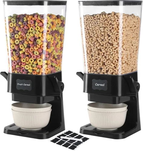 Dispensador de cereales de mostrador Qozzix con cuencos para cereales, 16 etiquetas y bolígrafo, contenedores de almacenamiento para cereales,