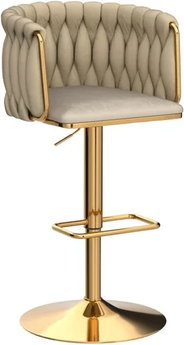Miniatura 5 de Taburete de bar, taburetes de bar tejidos de terciopelo, taburetes de bar giratorios de altura de mostrador ajustable con respaldo bajo y base