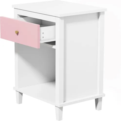 Miniatura 5 de Mesita de noche de madera, mesa auxiliar con cajón y estante de almacenamiento, mesita de noche moderna para dormitorio, sala de estar, oficina