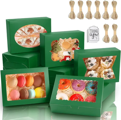 Miniatura 14 de KPOSIYA 65 PCS Cajas para Galletas de 8x6x2.5 Pulgadas con Ventana, Cajas Blancas de Panadería, Cajas de Repostería para Regalar, Golosinas, Blanco