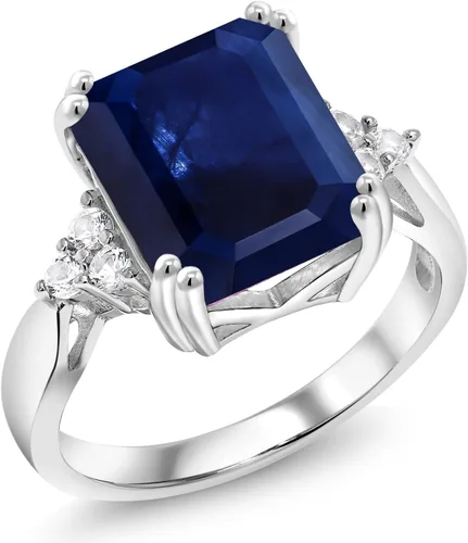 Miniatura 11 de Gem Stone King Anillo de compromiso con piedra natal de 5-10 quilates para mujer, plata de ley 925, corte esmeralda de 0.47 x 0.394 pulgadas, anillo