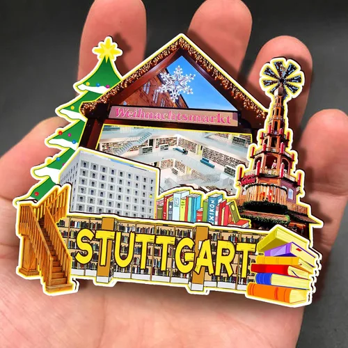 Miniatura 4 de Imán de madera de Alemania Stuttgart 3D para nevera, recuerdos coleccionables, decoración hecha a mano, artesanías 2