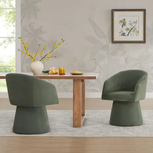 Miniatura 37 de KISLOT Juego de 4 sillas de comedor giratorias, tapizadas de mediados de siglo con respaldo alto, sillas de cocina de tela de lino para comedor, Una