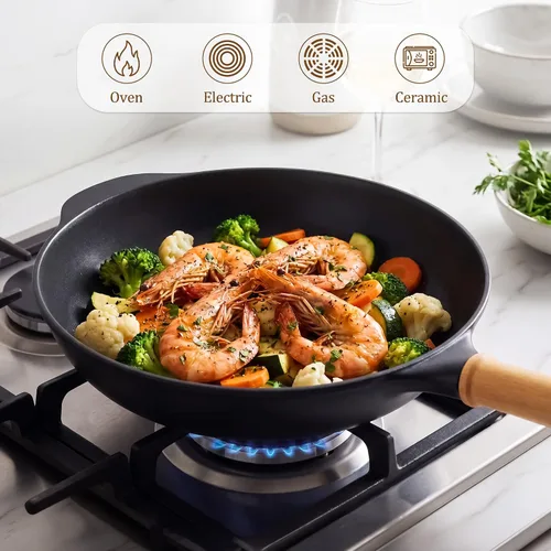 Miniatura 2 de Sartén antiadherente con tapa, sartén de 10 pulgadas de profundidad, sartenes de cerámica sin toxinas, sartén saludable no tóxica con mango
