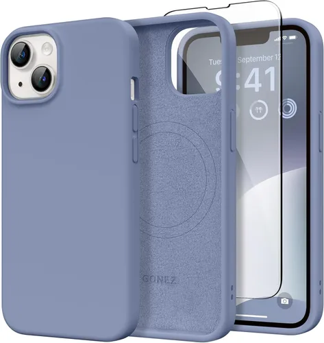 Miniatura 239 de GONEZ Funda de silicona para iPhone 14 Pro Max, compatible con MagSafe, con protector de pantalla + protector de lente de cámara, silicona líquida a
