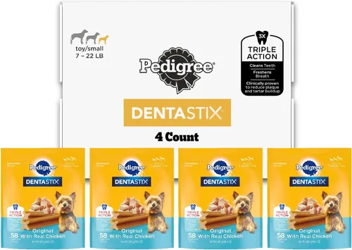 Pedigree Dentastix - Golosinas para perros de razas pequeñas y de juguete, sabor original, (4) bolsas de 58 unidades (232 golosinas en total)