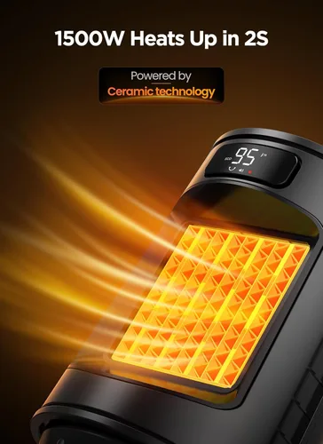 Miniatura 2 de GiveBest Calentador de espacio, calentadores eléctricos portátiles para uso en interiores con termostato y control remoto, oscilación de 70°, Gris
