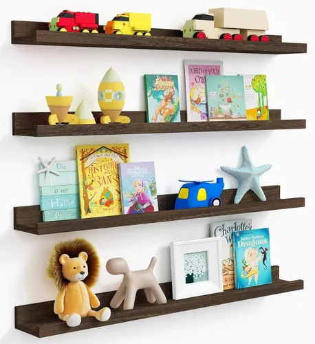 Miniatura 18 de Forbena Estante de repisa negra para fotos, estantes flotantes con borde para pared, estantes de pared pequeños para baño, dormitorio, cocina