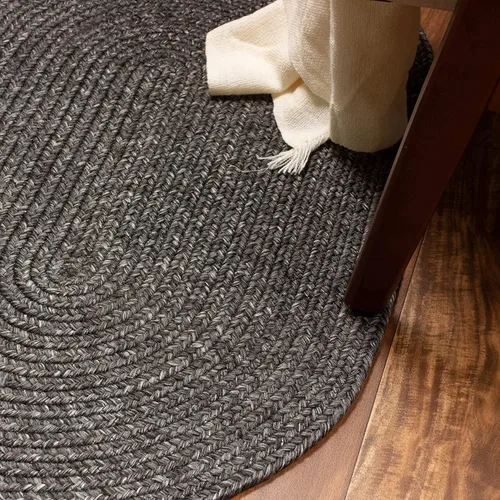 Miniatura 6 de Alfombra trenzada para interiores y exteriores, para cocina/sala de estar, reversible, lavable, color gris y negro, 4 x 6 pies, ovalada