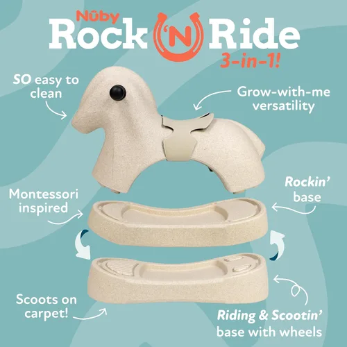 Miniatura 2 de Nuby Rock 'N Ride Caballo Mecedor para Niños - Juguete para Montar, Mecerse y Deslizarse para Juego Interior y Exterior - Juguete de Desarrollo