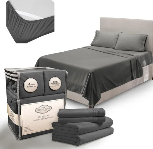 Miniatura 12 de Abeero Home Juego de sábanas de tamaño King, sábanas de hotel de lujo, sábana suave con correas elásticas en las esquinas, sábana de microfibra