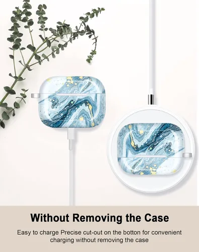 Miniatura 3 de Funda para Airpods Pro de 2ª generación, diseño de mármol con purpurina dorada, piel protectora de TPU para mujeres y niñas con llavero compatible