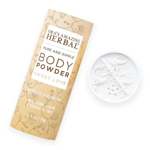 Polvo corporal para mujer de Ora's Amazing Herbal, libre de almidón de maíz y talco, polvo para baño y limpieza, aceite de ámbar, aceite esencial de