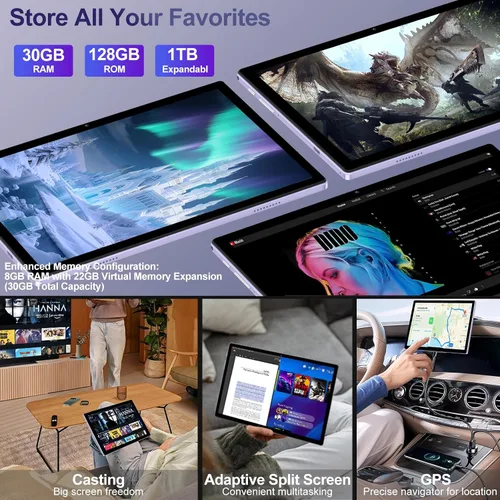 Miniatura 2 de Tableta Android 15 2025 con teclado AI Gemini, Tablets de Electrónica de 30GB+128GB de Ocho núcleos con pantalla IPS HD de 10 pulgadas, 8000mAh