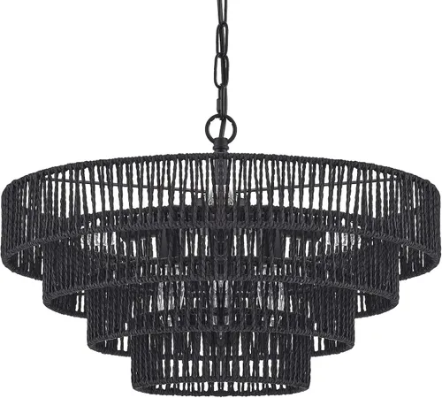 Miniatura 11 de Lámpara colgante de ratán tejida a mano, 6 luces, 4 redondas, de transición, minimalista, bohemio, grande, para cocina, isla, comedor, sala