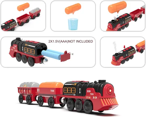 Miniatura 3 de Tren eléctrico de juguete para pistas de madera, juguetes de tren motorizado de Navidad para niños pequeños, tren a pilas incluye luces, sonidos