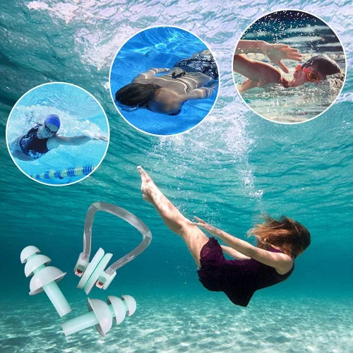 Miniatura 6 de UPINS 14 juegos de pinzas de nariz de silicona impermeables para natación, tapones para los oídos para adultos y niños, protector de nariz