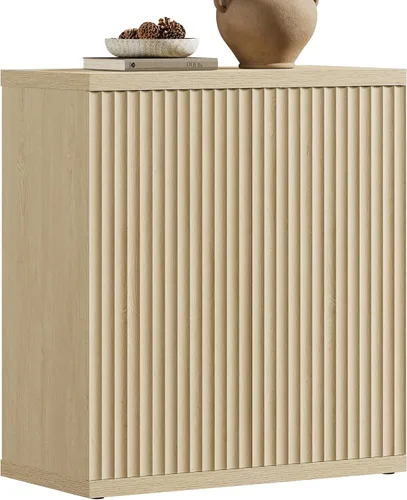 SICOTAS Armario de buffet con aparador de almacenamiento, diseño moderno con puertas y estantes, consola multimedia acanalada, mesa de café de