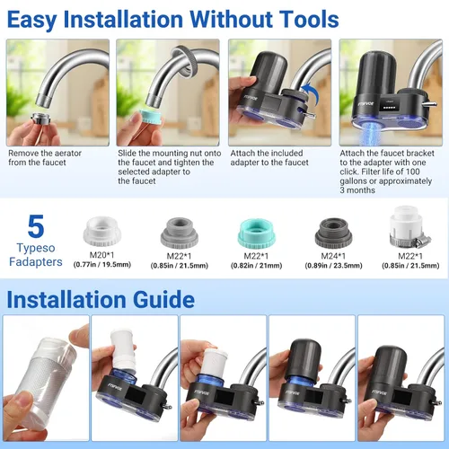 Miniatura 8 de Filtro de agua para grifo de fregadero, con pantalla LED, esterilización UV alimentada por turbina, reduce el cloro, la cal, los metales pesados
