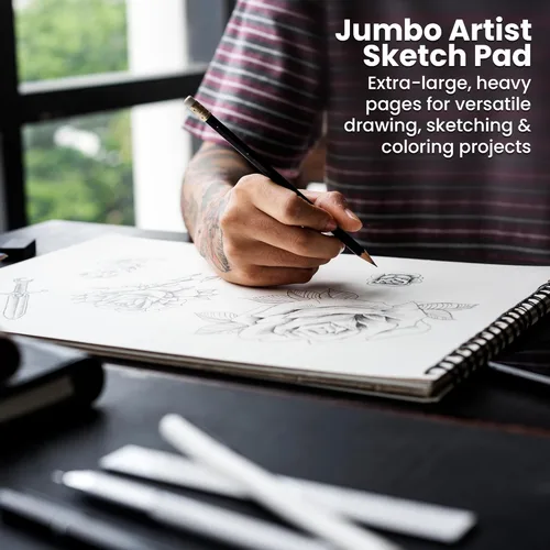Miniatura 6 de ARTISTIK Bloc de bocetos en espiral, cuaderno de bocetos perforado de 100 hojas para lápiz, pastel y crayón, 3.53 oz/m² (68 libras), bloc de bocetos
