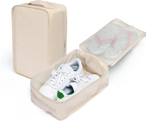 Miniatura 5 de JJ POWER Bolsas de viaje para zapatos, organizador plegable impermeable para zapatos de doble capa, Crema, Uso diario