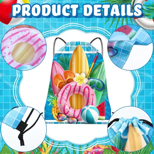 Miniatura 3 de Kacctyen 24 bolsas con cordón para piscina, playa, mochila con cordón de verano, bolsa de cumpleaños, decoración de fiesta de piscina (clásico)