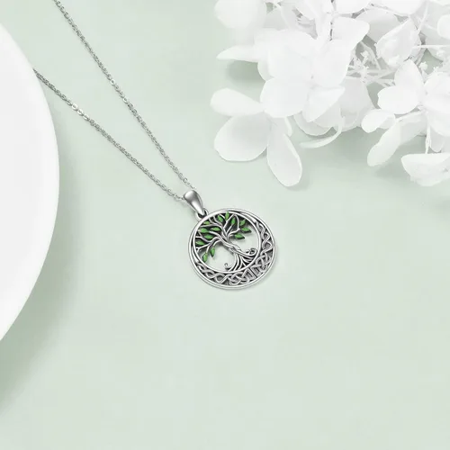 Miniatura 113 de ONEFINITY Collar de plata de ley 925 con diseño de árbol de la vida con colgante de nudo celta de concha de abulón para mujer