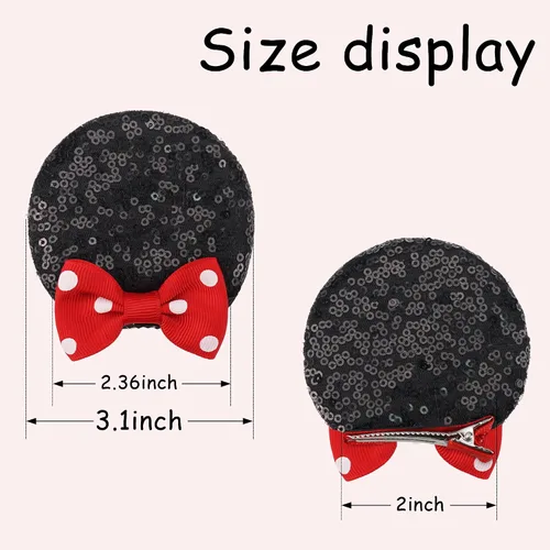 Miniatura 4 de Ayesha Pinzas de Pelo con Orejas de Ratón para Niñas, Pinzas con Orejas de Ratón y Lentejuelas, Lazos con Puntos Polacos, Pinzas de Ratón