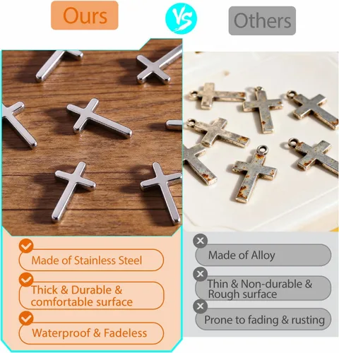 Miniatura 2 de 40 dijes pequeños de cruz de acero inoxidable, sin deslustre para hacer joyas, chapados en plata y oro