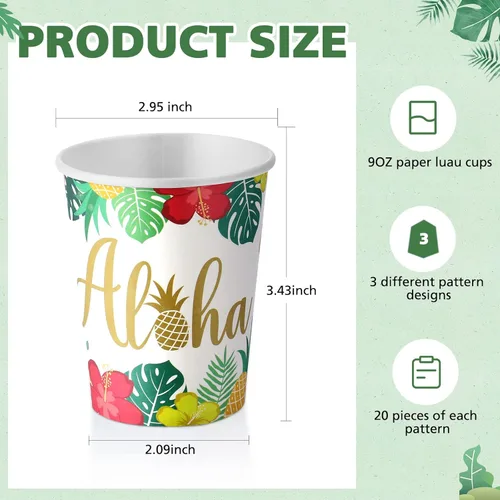 Miniatura 2 de Hoolerry 60 tazas Luau Aloha Party desechables de papel para fiesta hawaiana Aloha decoraciones de fiesta Tropical Luau 9 onzas verano Tiki piscina