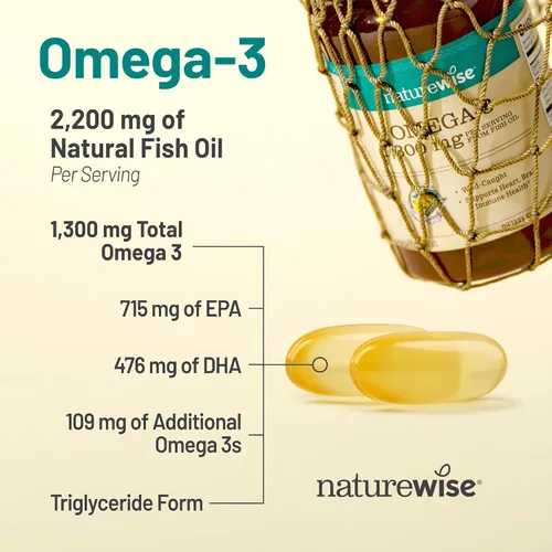 Miniatura 5 de NatureWise Ultra Omega 3 Aceite de Pescado 2200 mg – Equivalente a 1300 mg Omega-3 - Forma Triglicérido - Sabor a Limón - Aceite de Pescado de Aguas